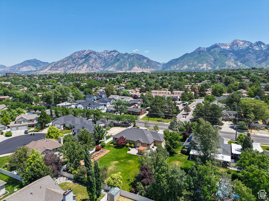 Aerial perspective of suburban area featuring mountains
