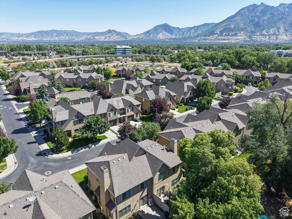 Aerial perspective of suburban area featuring mountains