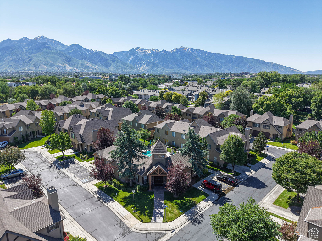 Aerial perspective of suburban area featuring mountains