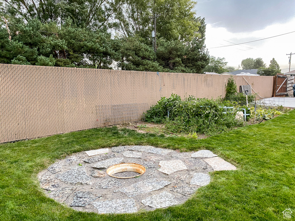 Fenced backyard with a garden