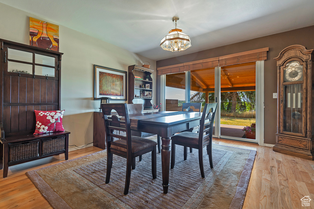 Dining room featuring a chandelier and wood finished floors