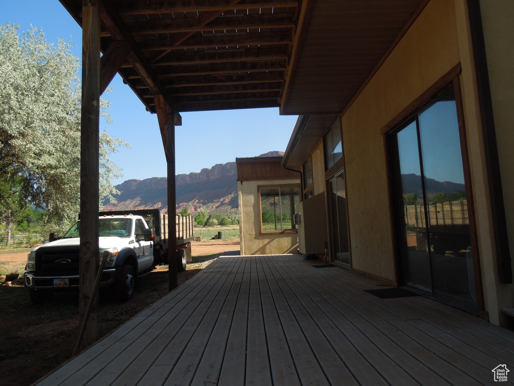Deck featuring a mountain view