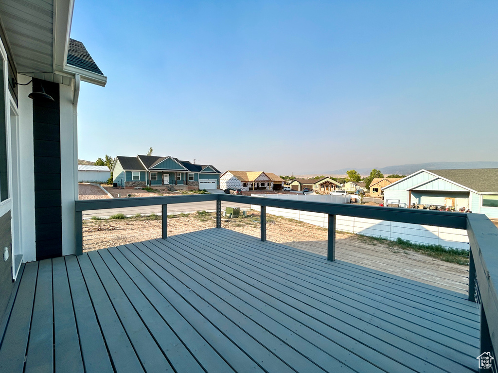 Wooden terrace with a residential view