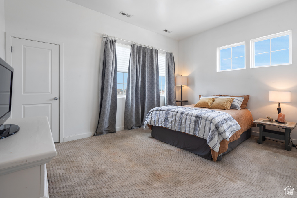 Bedroom with carpet flooring and baseboards