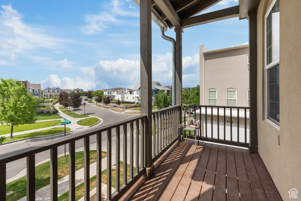 Wooden terrace with a residential view
