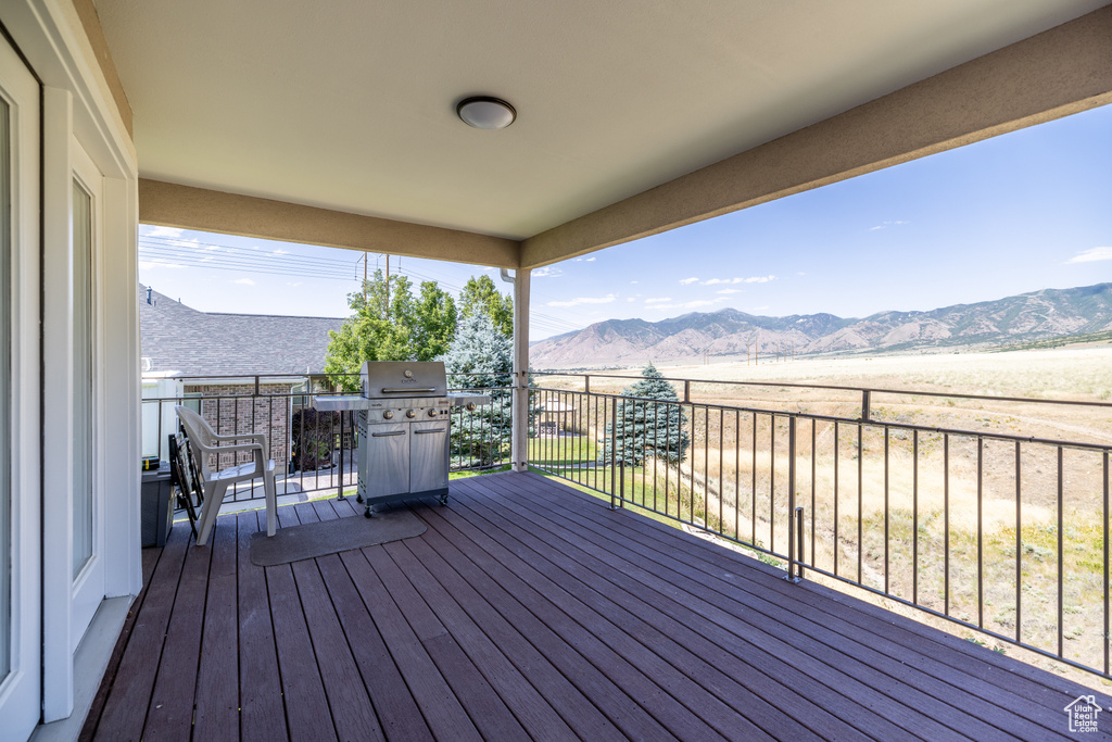 Wooden deck with a mountain view