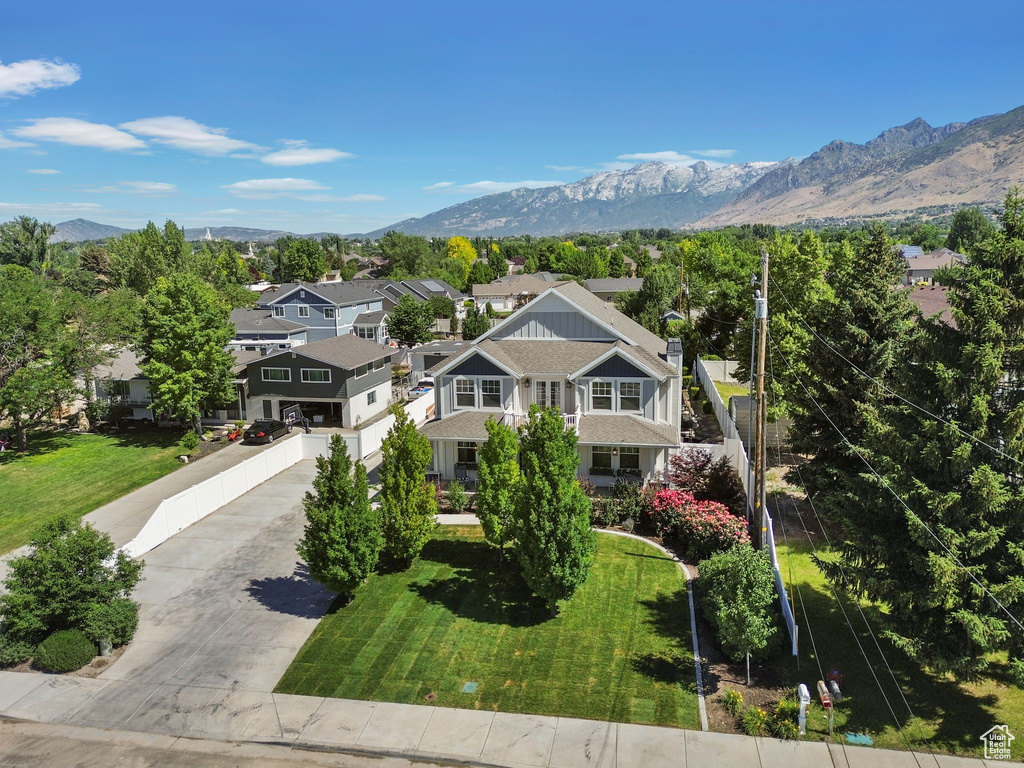 View of front of home with a mountain view