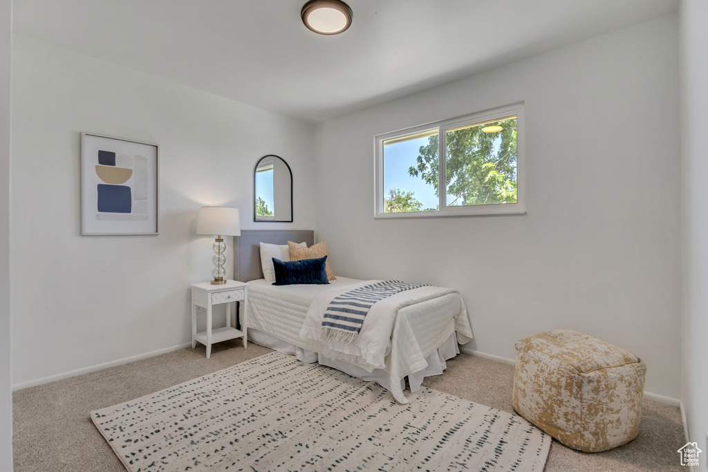 Bedroom with carpet floors and baseboards