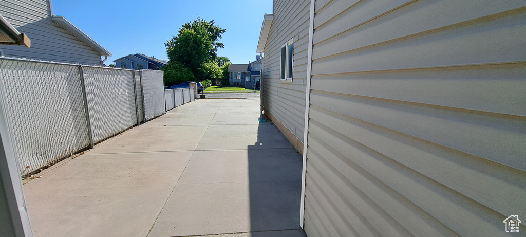 View of home\'s exterior featuring a patio area