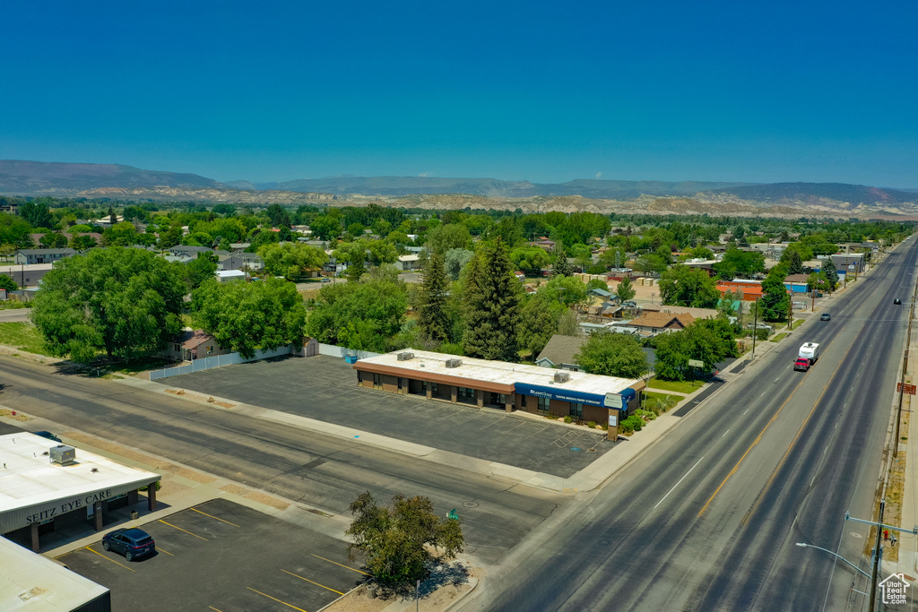 Drone / aerial view of a mountainous background
