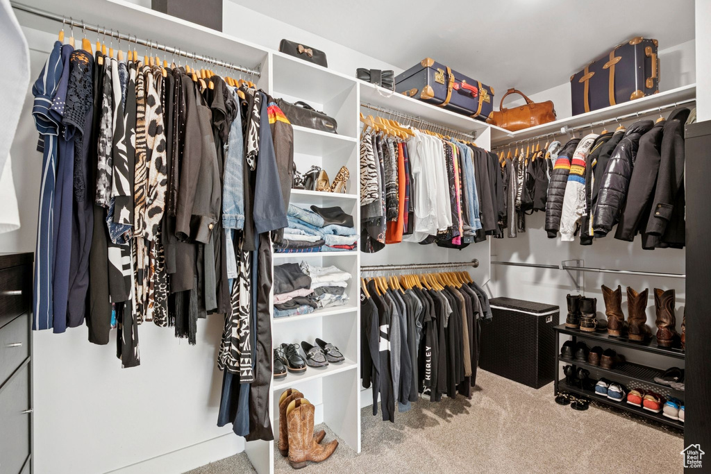 Spacious closet with carpet floors