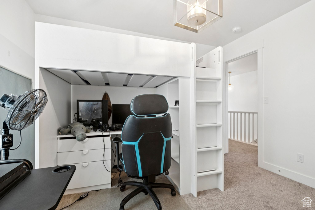 Office featuring light colored carpet