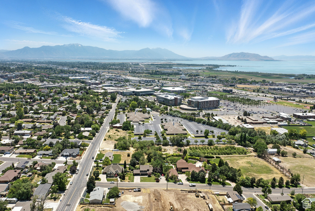 Aerial view of a water and mountain view