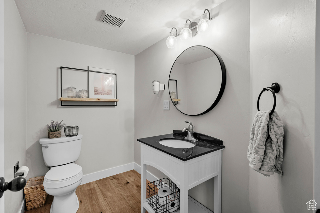 Bathroom featuring vanity and wood finished floors