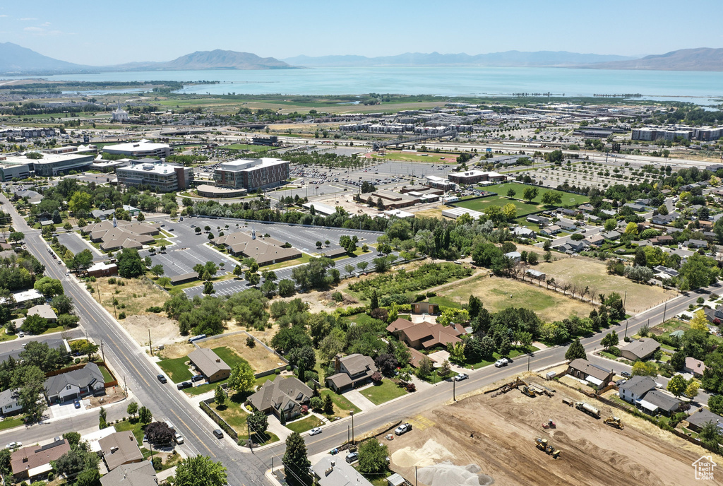 Aerial view of a water and mountain view
