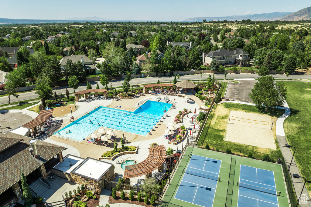 Aerial view of a pool