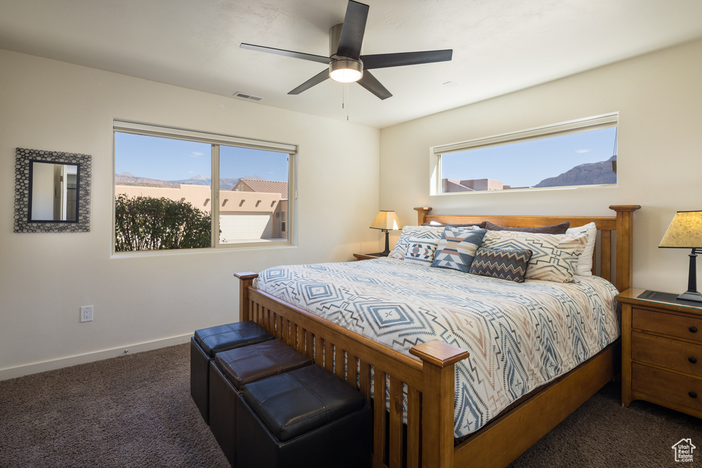 Bedroom with carpet floors and ceiling fan