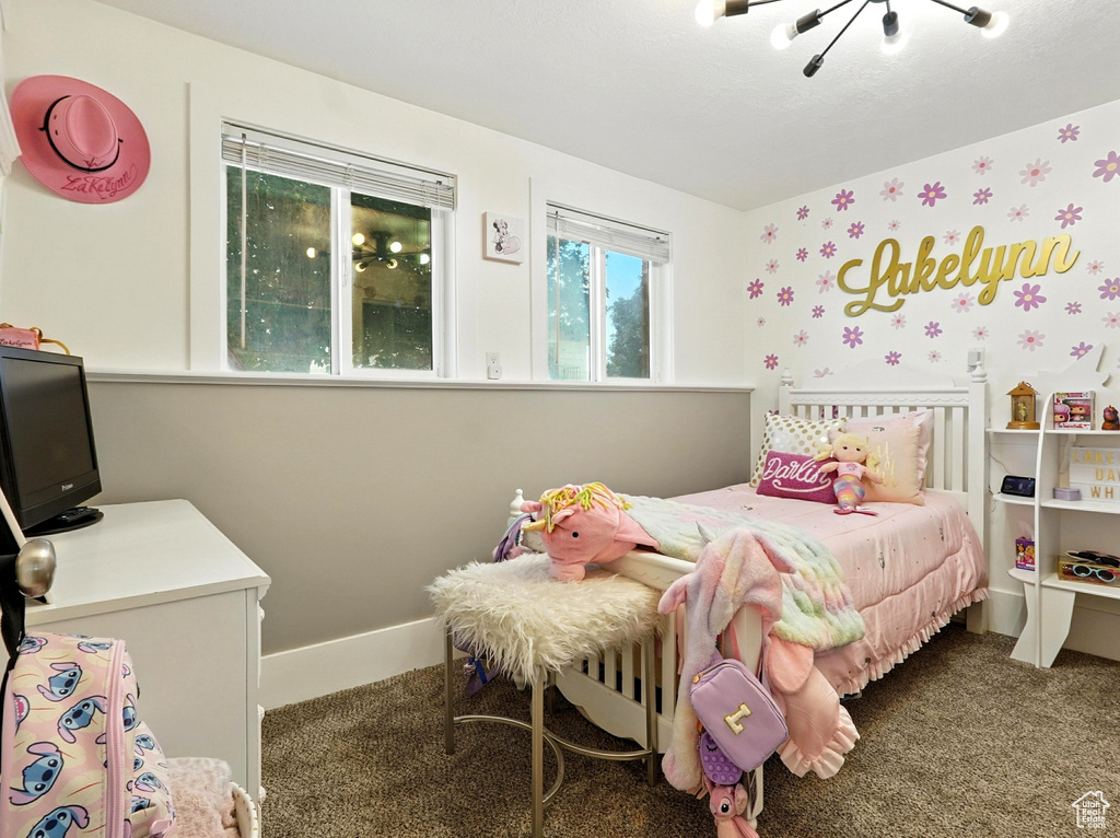 Bedroom with carpet flooring