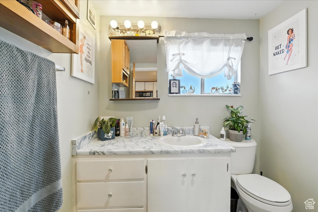 Full bathroom featuring vanity and a shower with curtain