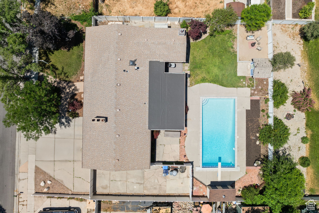 Drone / aerial view of a pool