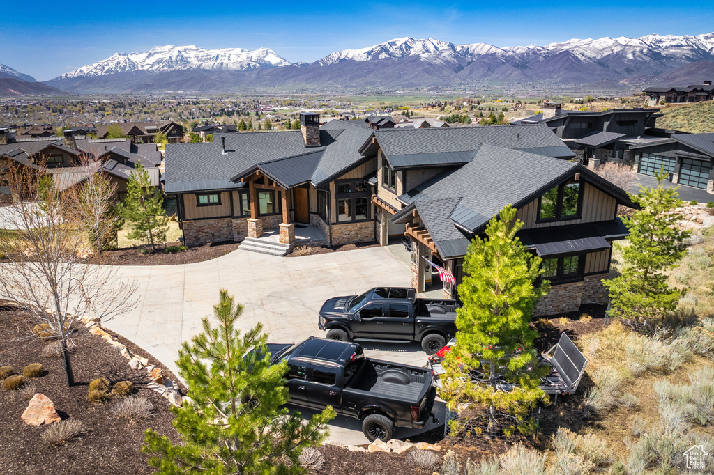 View of mountain background featuring nearby suburban area