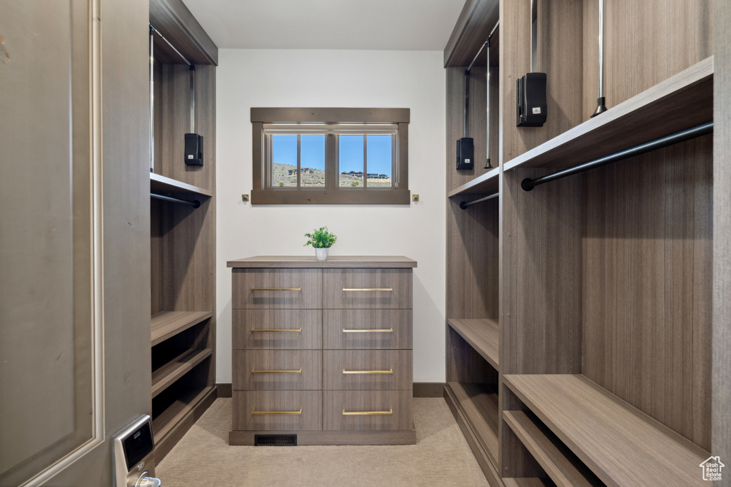 Spacious closet with carpet floors