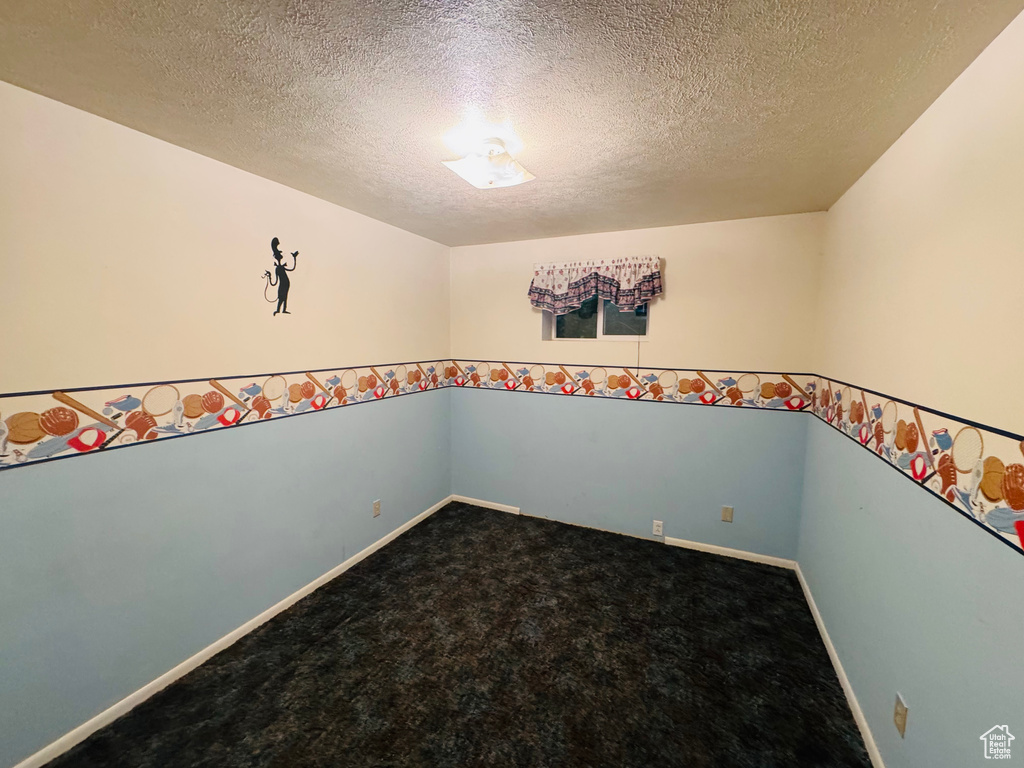 Carpeted empty room with a textured ceiling