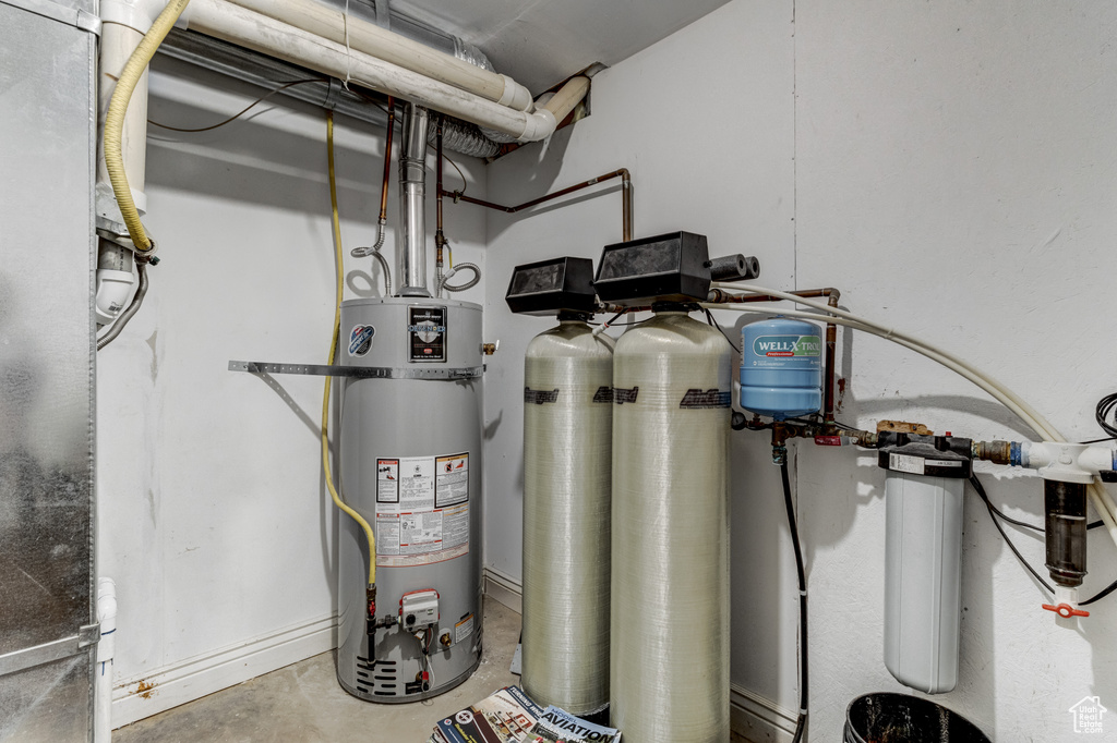 Utility room featuring secured water heater