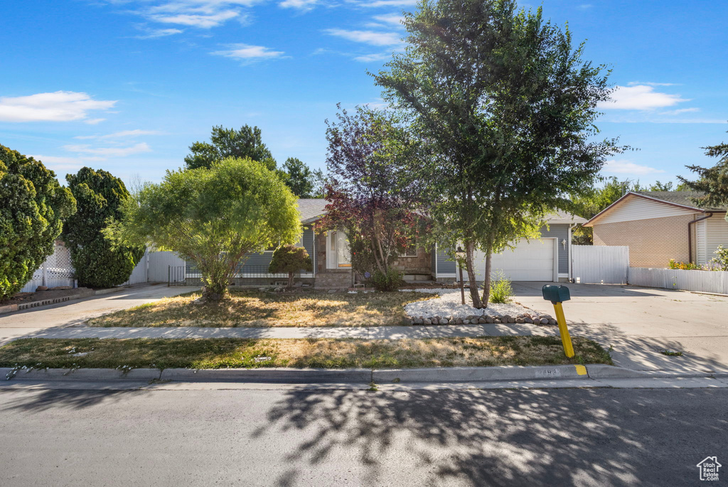 Obstructed view of property with concrete driveway and a garage