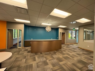 Reception area with a drop ceiling