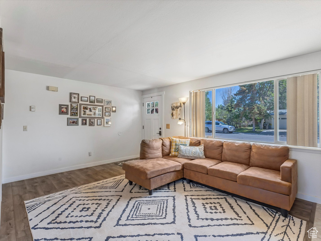 Living room featuring wood finished floors and baseboards
