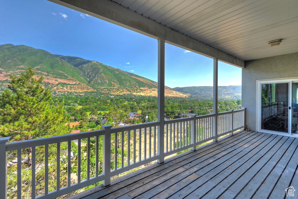 Wooden deck with a mountain view