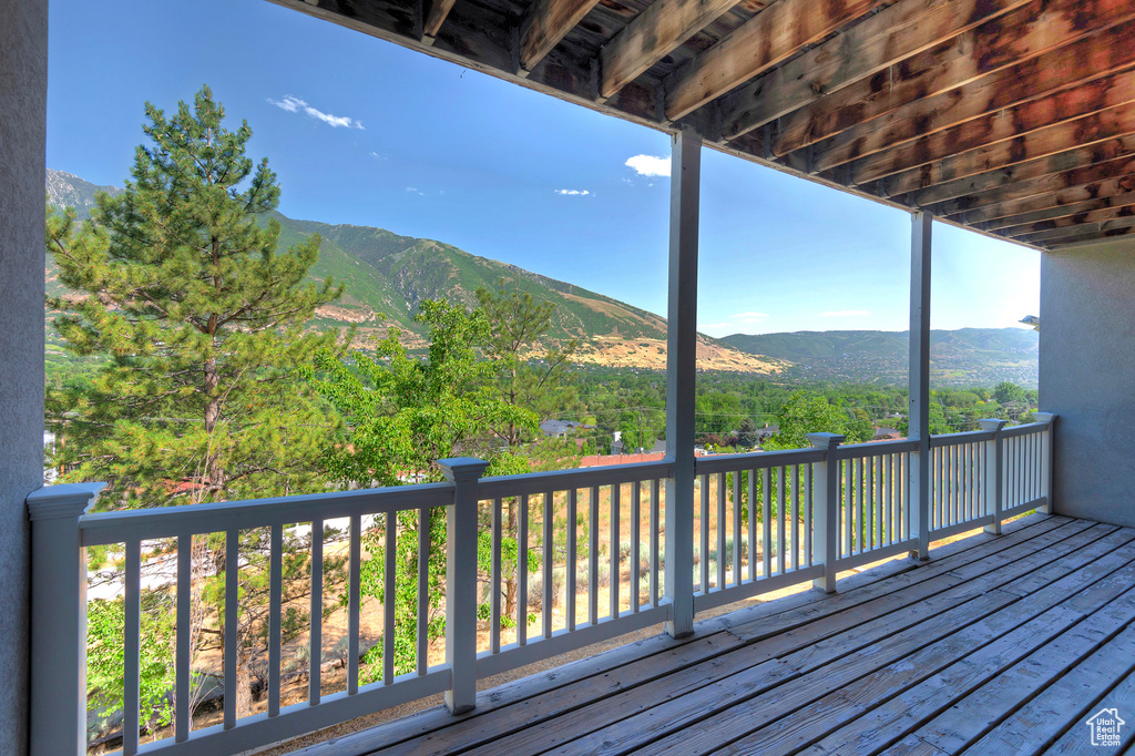 Deck featuring a mountain view