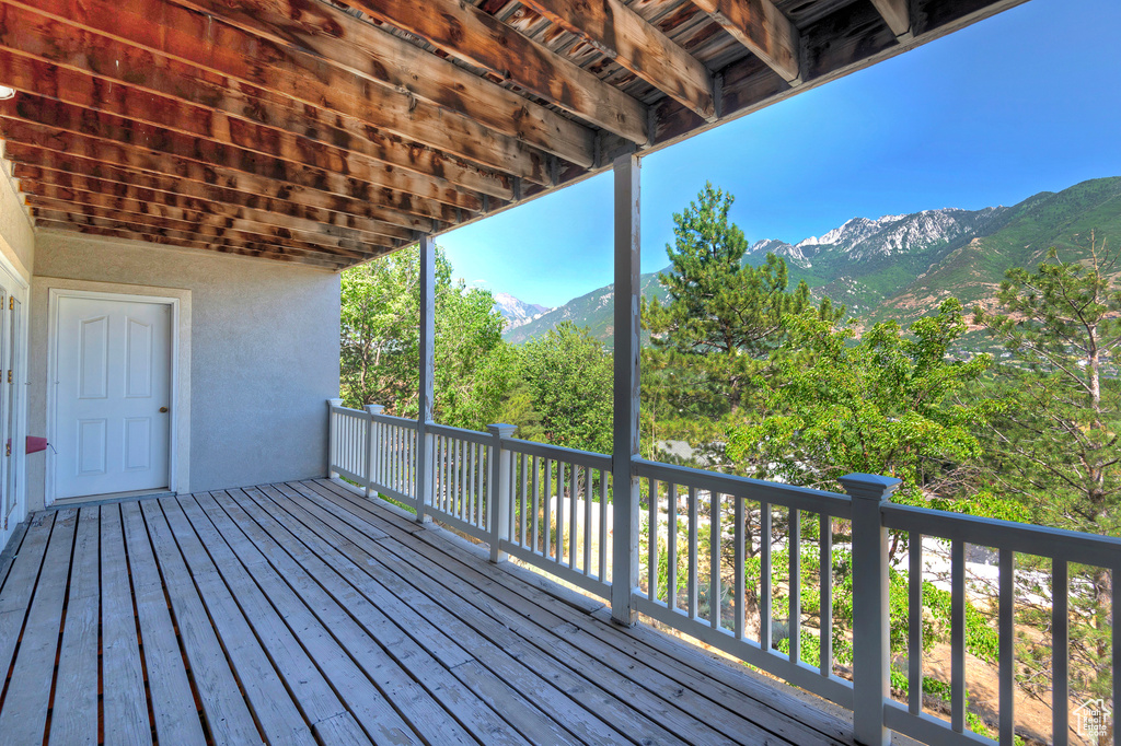 Wooden deck with a mountain view