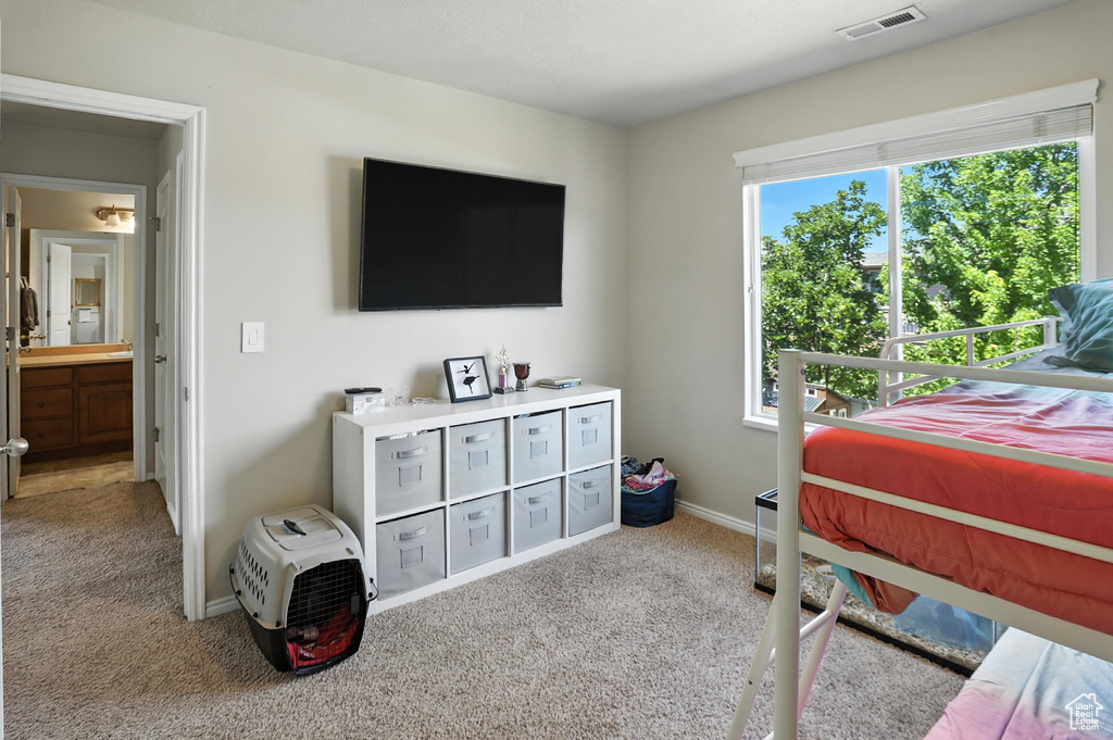 Bedroom with carpet