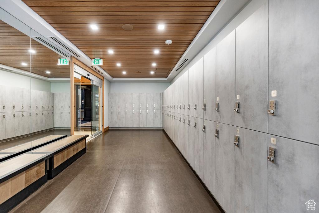 View of community with wood ceiling and recessed lighting