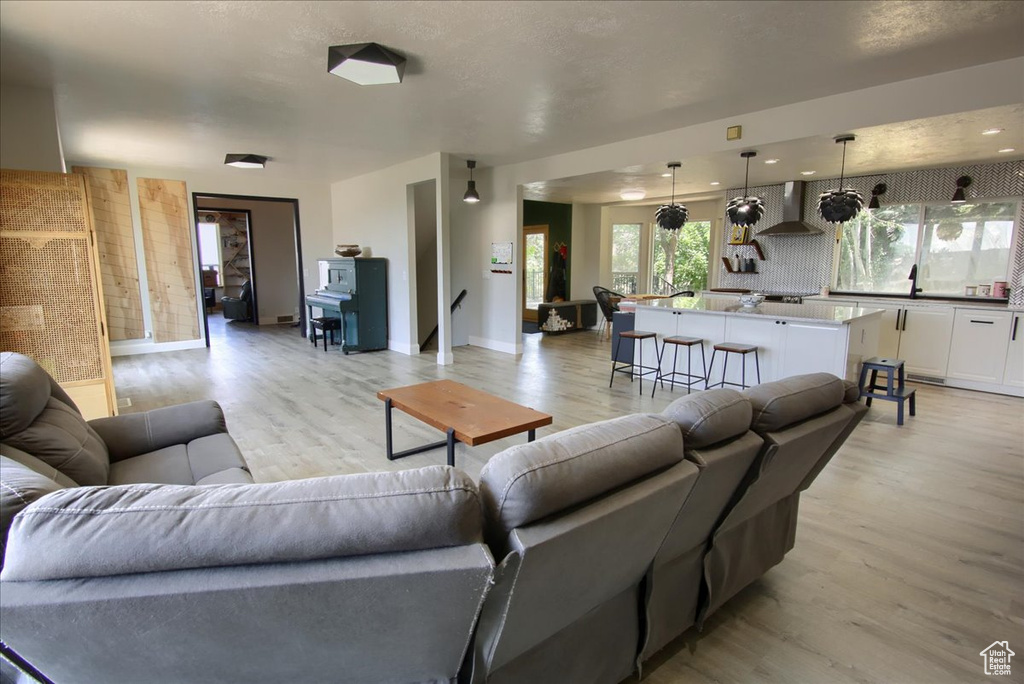 Living room featuring light wood-style floors
