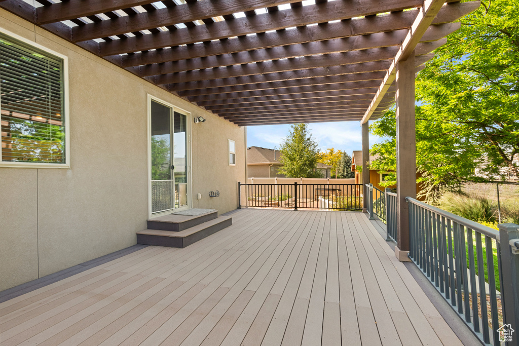Wooden deck with a pergola
