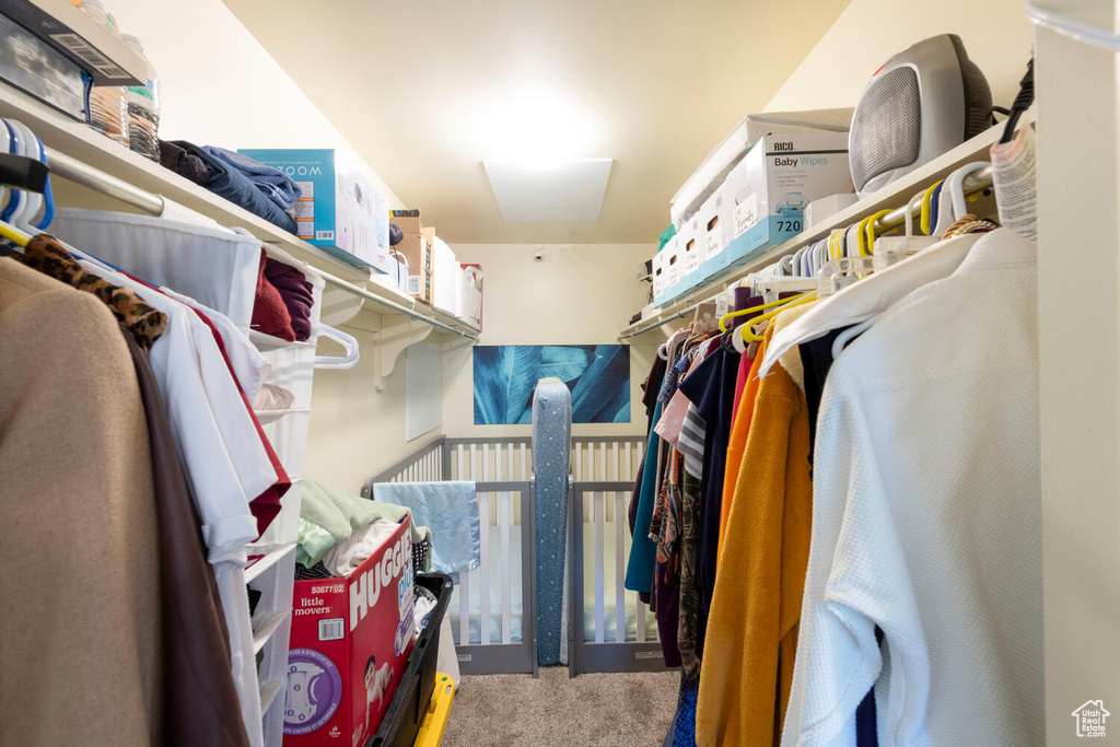 Walk in closet with carpet