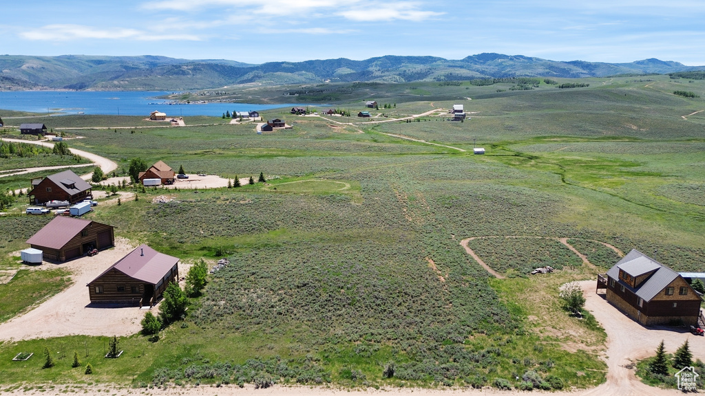 Aerial view of a water and mountain view