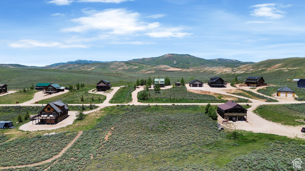 View of mountain backdrop with rural landscape