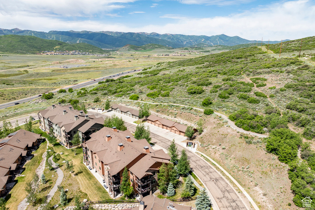 Aerial view of a mountain backdrop