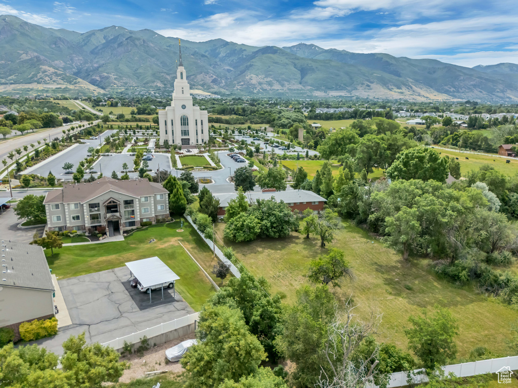 Drone / aerial view of a mountainous background