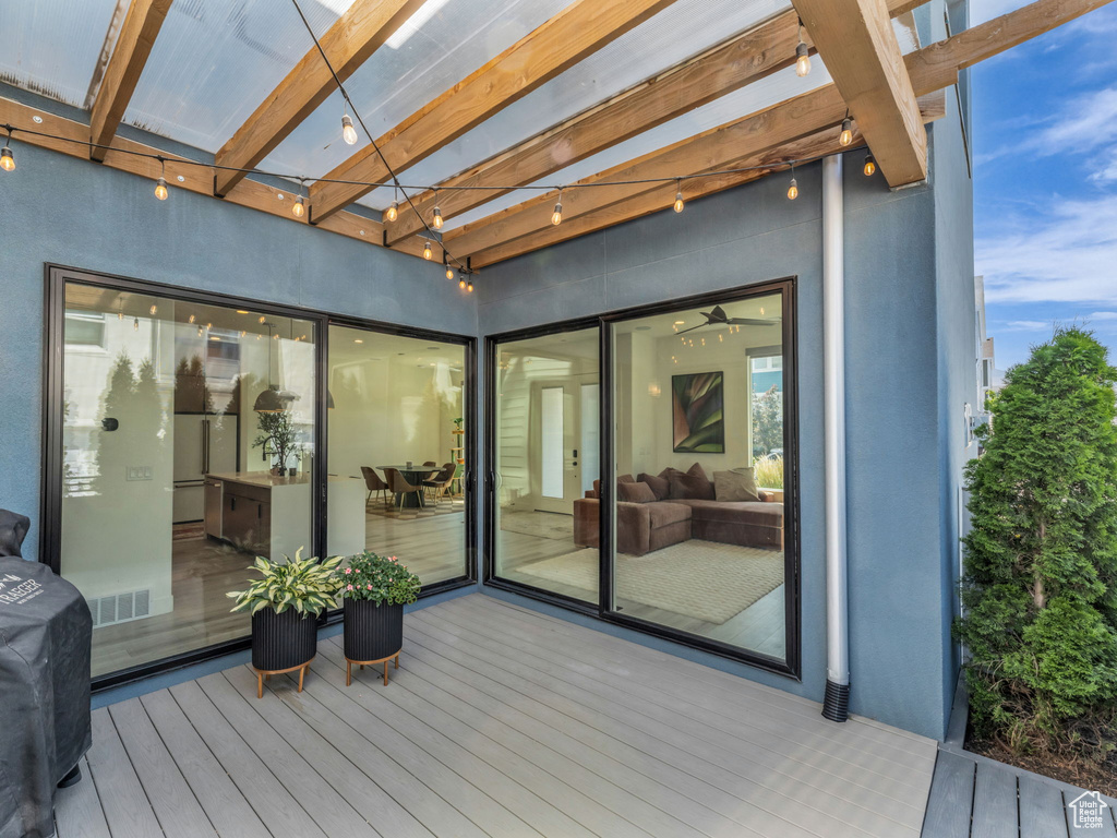 Deck featuring a pergola
