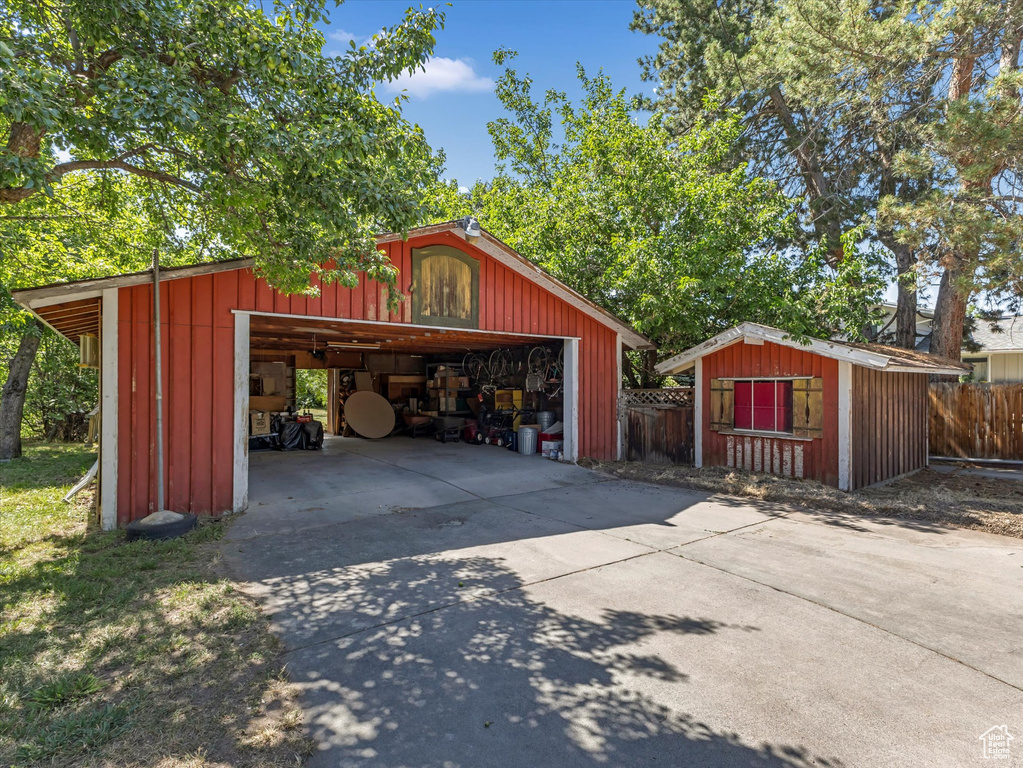 View of detached garage
