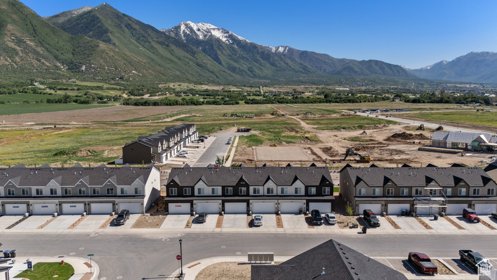 Drone / aerial view of a mountainous background
