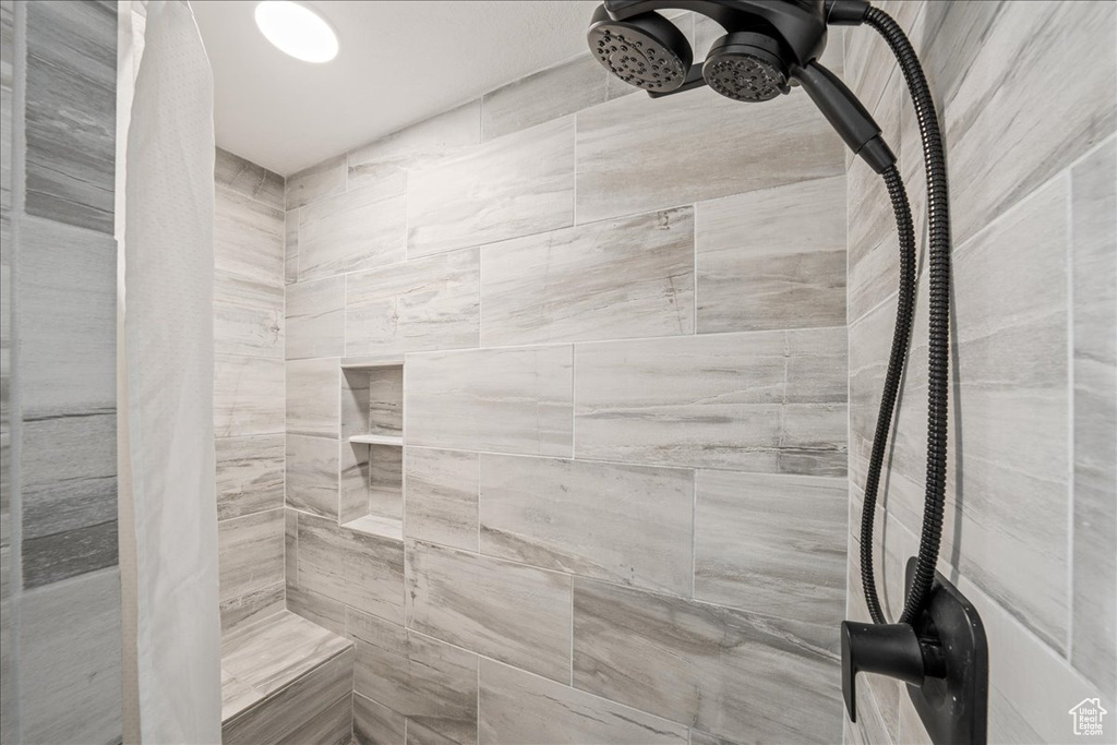 Bathroom view of tiled shower