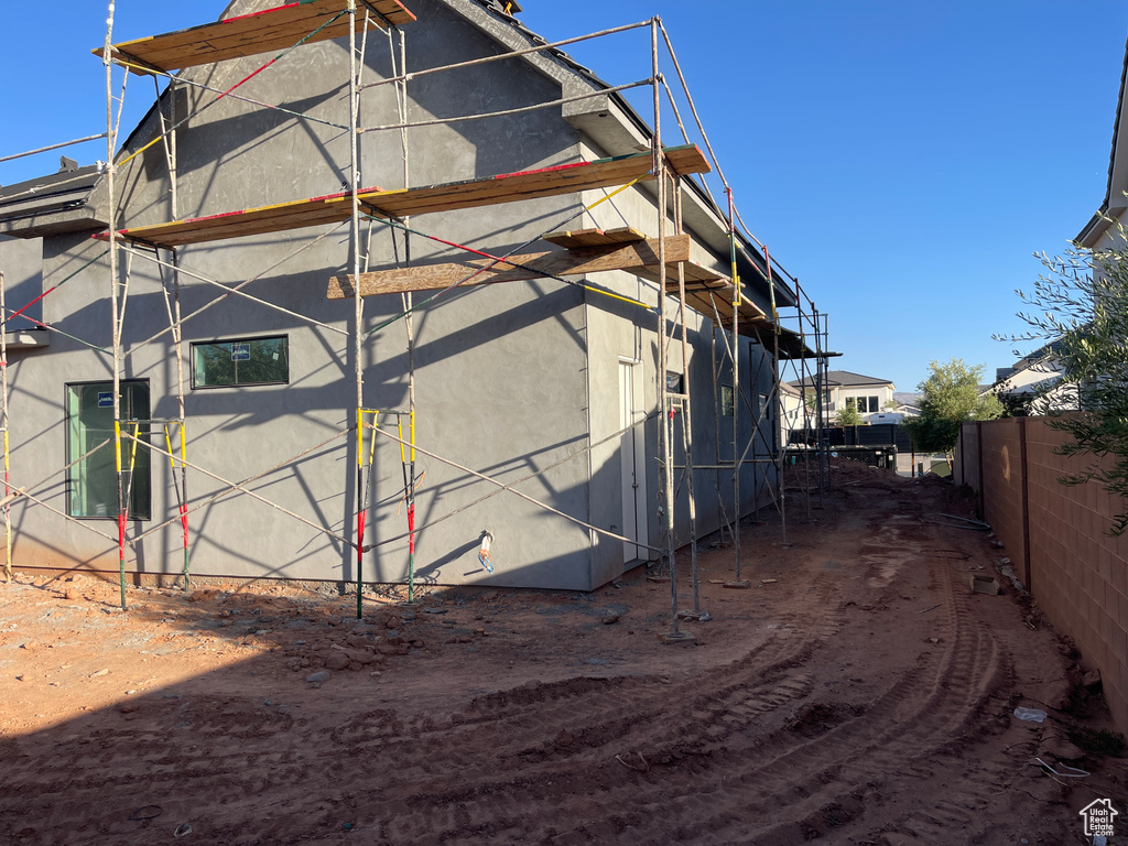 View of property exterior featuring stucco siding
