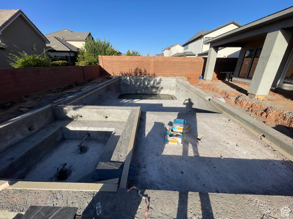 Exterior view of a fenced backyard