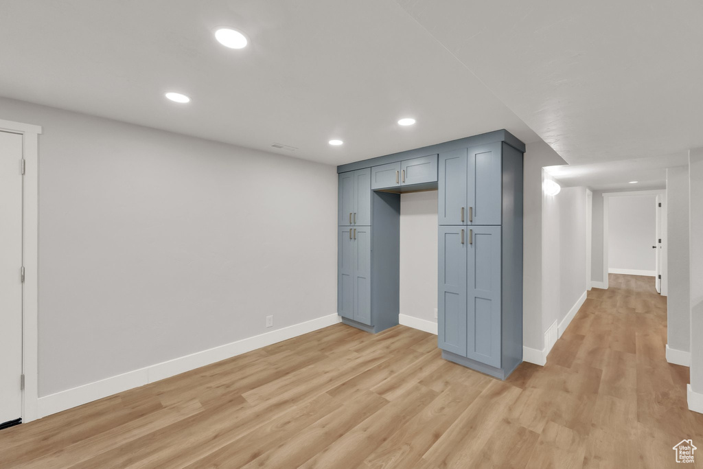 Unfurnished bedroom featuring light wood-style flooring and recessed lighting